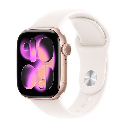 Apple 2025 애플워치 11, 로즈 골드, 42mm, GPS, 알루미늄,로즈 골드/라이트 블러시 스포츠 밴드, M/L