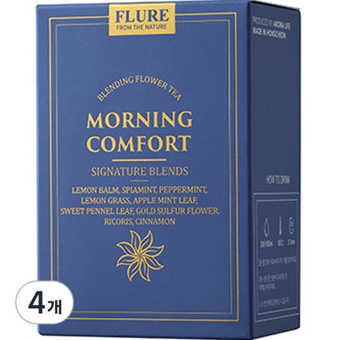 플루어 FLURE 프리미엄 블렌딩티 모닝컴포트 꽃차 삼각티백, 2g, 5개입, 4개