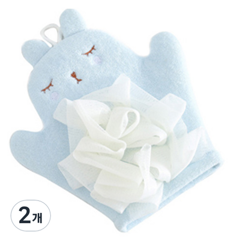 토끼 목욕 장갑 샤워볼 19.5 x 24 cm, 블루, 2개, 1개입