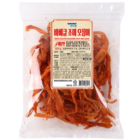 바다원 바베큐 조미 오징어 매운맛, 300g, 1개