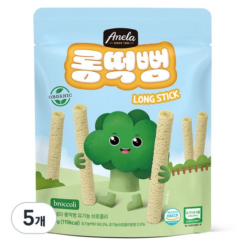 아넬라 유기농 롱떡뻥 브로콜리 롱스틱, 브로콜리맛, 30g, 5개