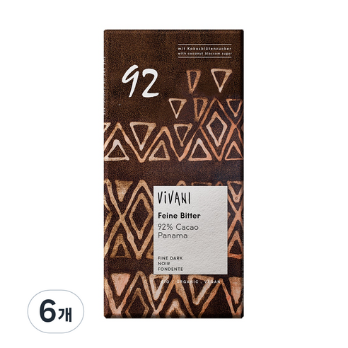 비바니 유기농 다크 92% 초콜릿, 80g, 6개