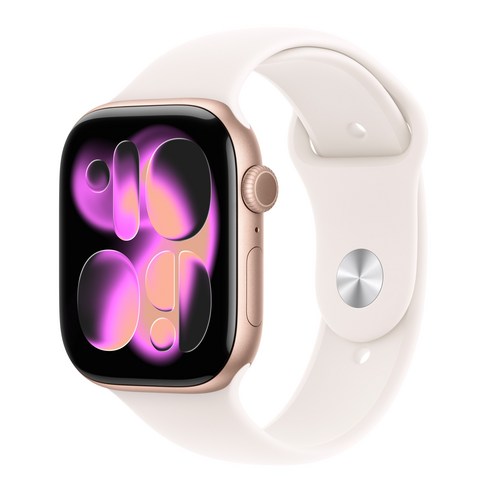 Apple 2025 애플워치 11, 로즈 골드, 46mm, GPS, 알루미늄,로즈 골드/라이트 블러시 스포츠 밴드, S/M
