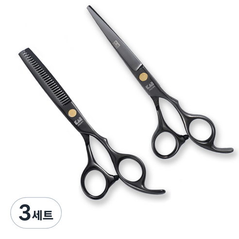 미용 안전가위 블랙에디션 커팅가위 + 숱가위 세트, 3세트