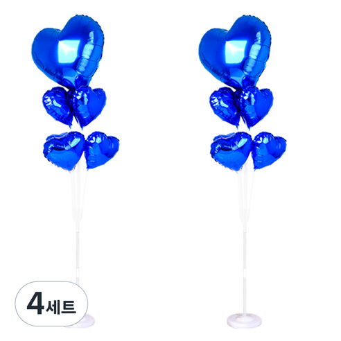 파티쇼 풍선꽂이 장식 세트 130cm 은박, 하트블루, 4세트