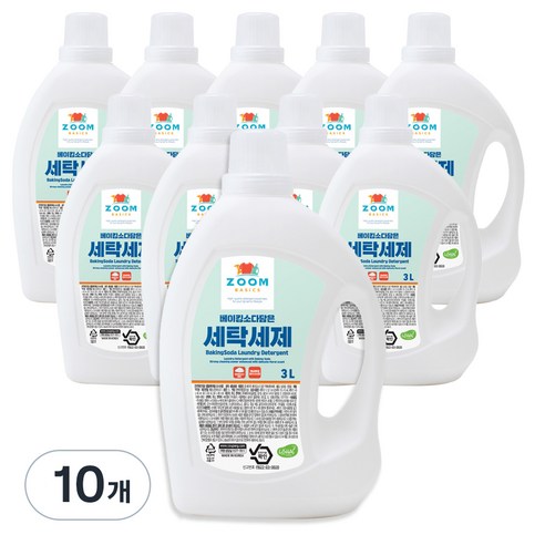 줌 베이직 베이킹 소다 담은 액체 세탁세제, 3L, 10개