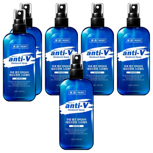 무로 맨즈 안티브이 데오드란트 스프레이 블루페로몬향, 200ml, 6개