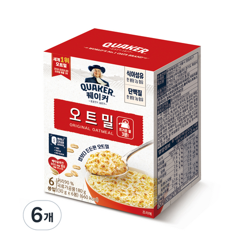 퀘이커 오트밀 오리지널, 180g, 6개