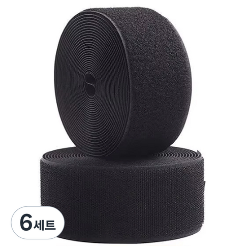 엔더 튼튼한 대형 벨크로 찍찍이 테이프 암수 5cm x 1m 블랙, 6세트