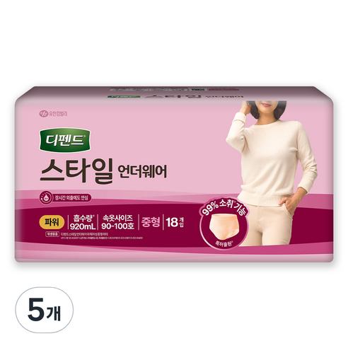 디펜드 여성용 스타일 언더웨어 성인기저귀, 중형, 18개입, 5개