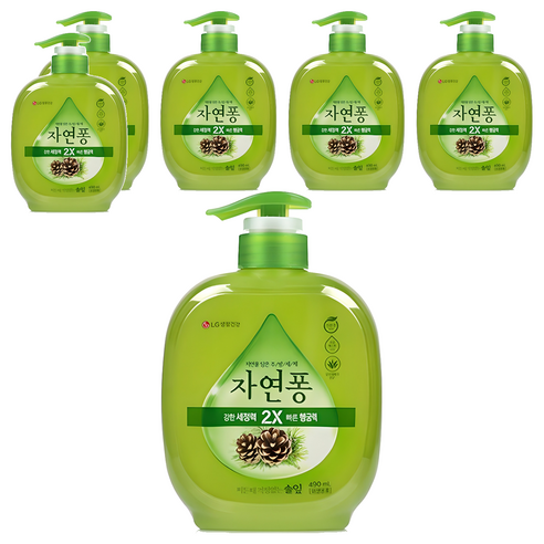 자연퐁 찌든때 걱정없는 솔잎 주방세제 용기형, 490ml, 6개