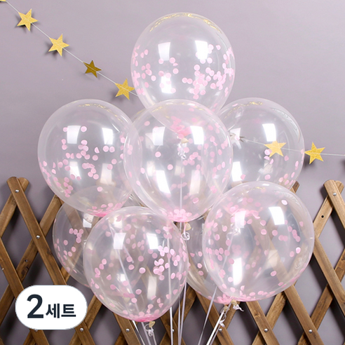 파티해 써클 컨페티풍선 20p + 손펌프 랜덤발송 +컬링리본 + 스펀지닷 세트, 핑크, 2세트
