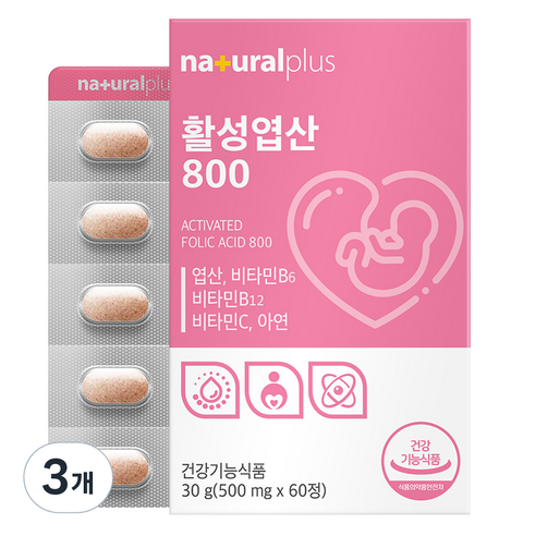 내츄럴플러스 활성 엽산 800 30g, 60정, 3개