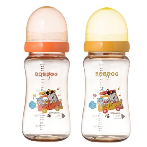 리틀밥독 국내 제조 PPSU 노꼭지젖병 트윈팩 오렌지 + 옐로우, 300ml, 1개