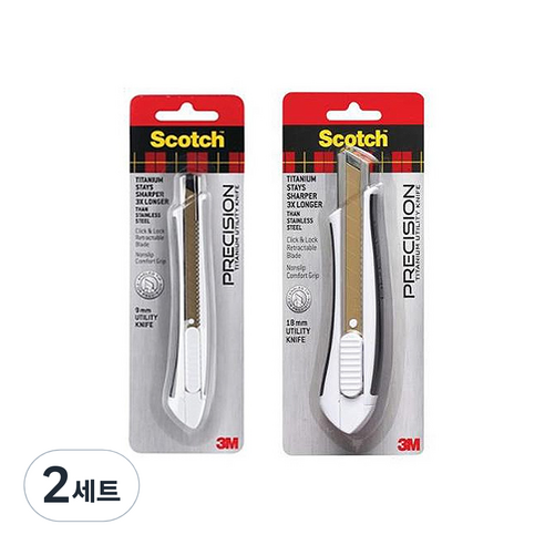스카치 티타늄 커터 18mm TI-KL + 티타늄 커터 9mm TI-KS 세트, 혼합색상, 2세트