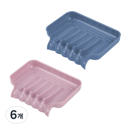 새드리 모던 물 잘 빠지는 비누받침, 블루 + 핑크, 6개