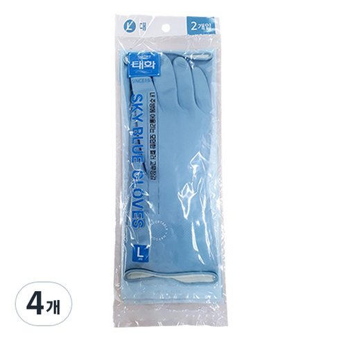 태화 컬러 고무장갑 2p, 스카이블루, 대(L), 4개