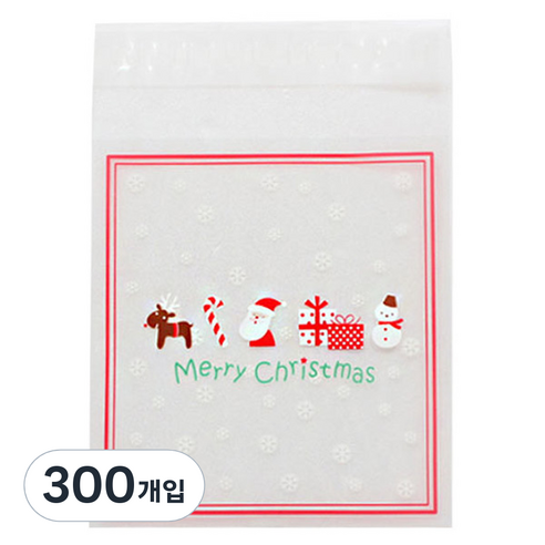 피크닉하우스 크리스마스 아이콘 접착 포장봉투, 혼합 색상, 300개입