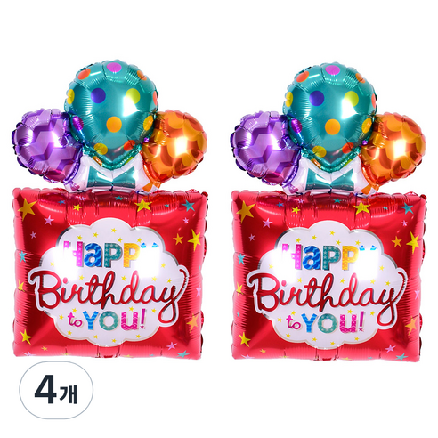 조이파티 생일선물 은박풍선, 레드, 4개