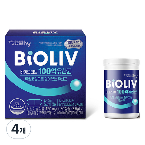 한국야쿠르트 에치와이 바이오리브 100억 유산균, 4개, 3.6g, 30정