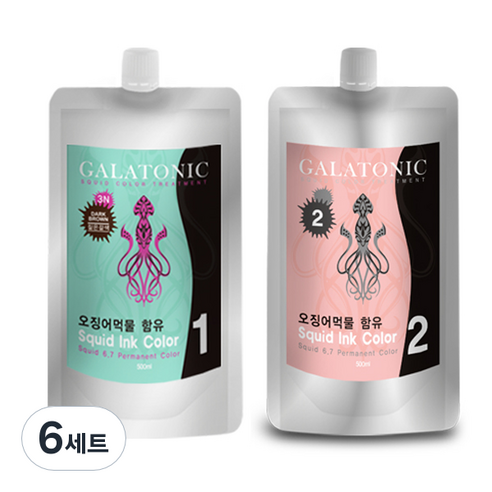 갈라토닉 스퀴드 잉크칼라 새치염색 1제 500ml + 2제 500ml, 3N 짙은갈색, 6세트