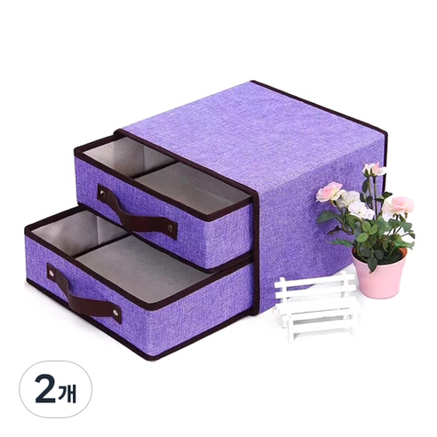 마켓감성 서랍식 수납함, 보라, 2개