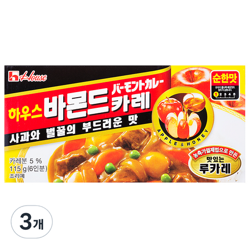하우스 바몬드카레 순한맛, 115g, 3개