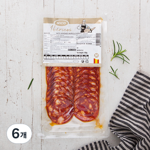 NICO 하몽 이베리코 초리조 슬라이스 햄, 100g, 6개
