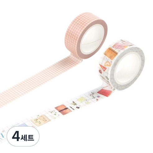 라이프포인트 라이프스타일 디자인마스킹테이프 세트 15 mm x 7 m, 02격자, 10다이어리, 4세트