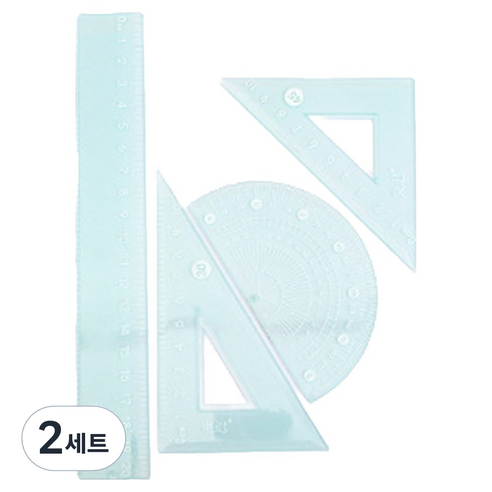 파스텔 자 + 삼각자 + 각도기 세트, 그린, 2세트