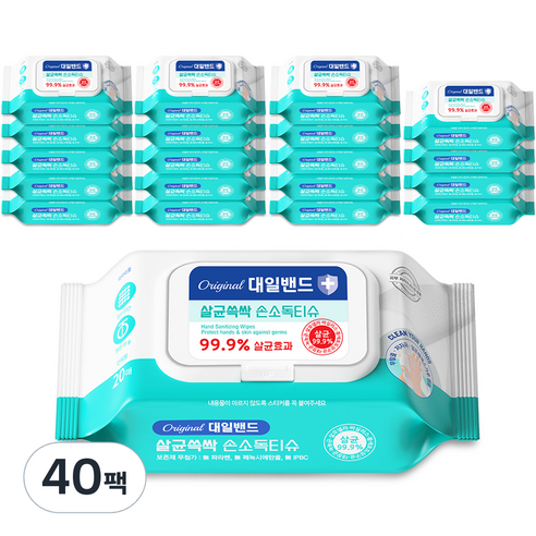 대일밴드 살균 쓱삭 손소독 티슈 휴대형, 40개, 20매입