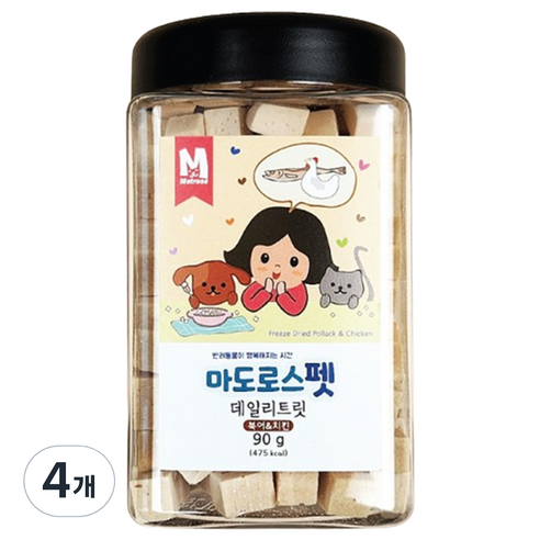마도로스펫 데일리 트릿 반려동물 동결건조간식, 혼합맛(북어/치킨), 90g, 4개