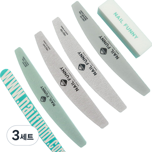 퍼니 네일케어 우드파일 + 샌딩블럭 + 지브라파일 2종 + 샤이너 + 샌딩스펀지, 3세트, 혼합색상