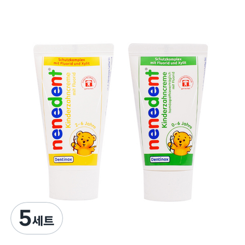 네네덴트 어린이 불소 치약 사과향 + 딸기향, 5세트
