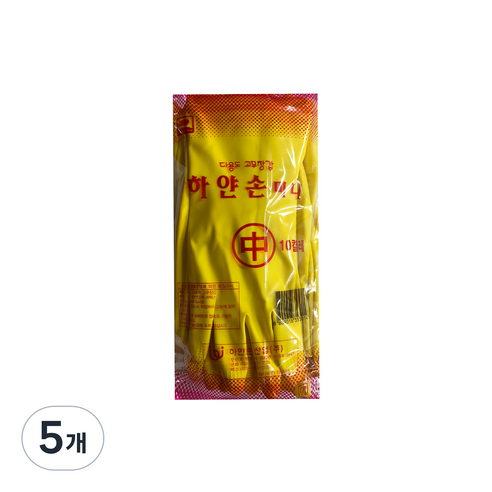 하얀손 미니 고무장갑, 옐로우, 중(M), 5개