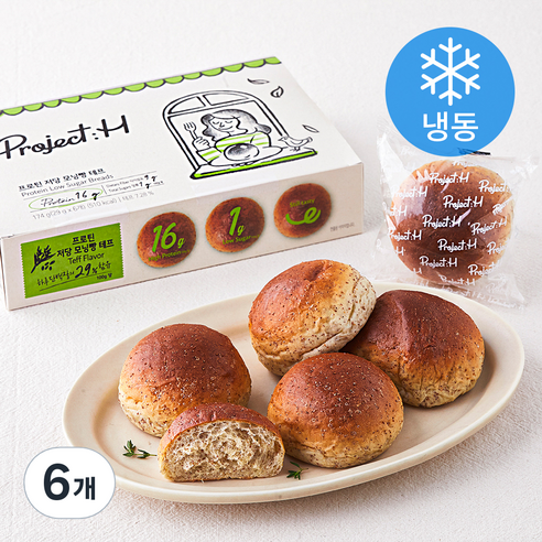 프로젝트H 프로틴 저당 모닝빵 테프 (냉동), 29g, 6개입, 6개