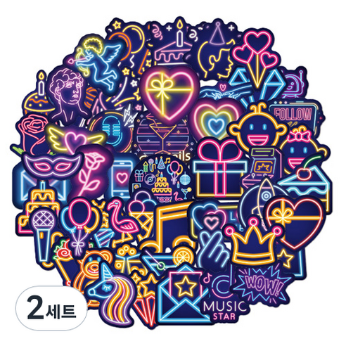 DIY 캐리어 노트북 방수 스티커 네온사인 02 세트, 네온사인02, 2세트