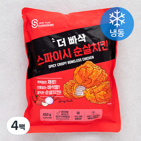 빠삭마켓 더 빠삭 스파이시 순살치킨 (냉동), 450g, 4팩