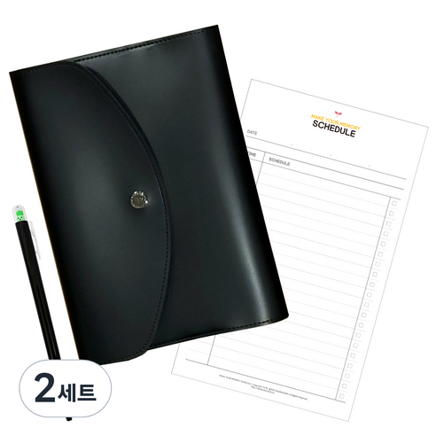 꼼꼬미 홀드미 클러치 바인더 + 스케쥴러 M + 토당토당 볼펜 세트, 매트 블랙(바인더), 랜덤발송(볼펜), 2세트