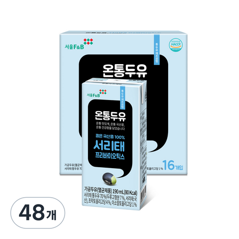 서울에프엔비 온통 프리바이오틱스 두유, 190ml, 48개