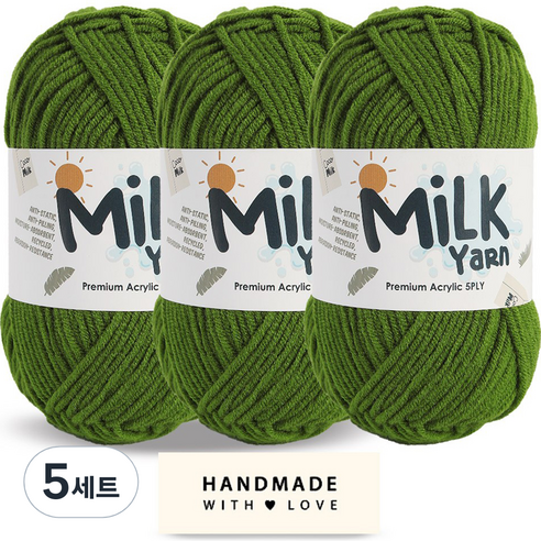 니뜨 밀크얀 뜨개실 50g x 3p + 코튼라벨 세트, 14잔디그린, 5세트