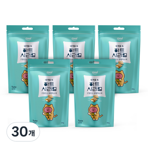 굿밸런스 하트시리얼 고양이 스낵, 참치맛, 80g, 30개