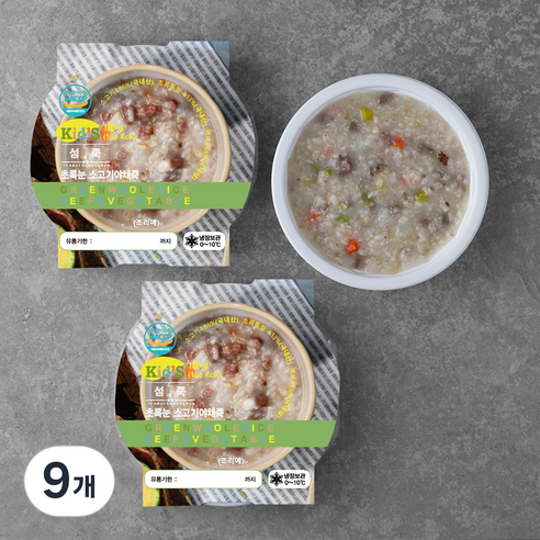 섬죽 Kids 초록눈 소고기야채죽, 180g, 9개