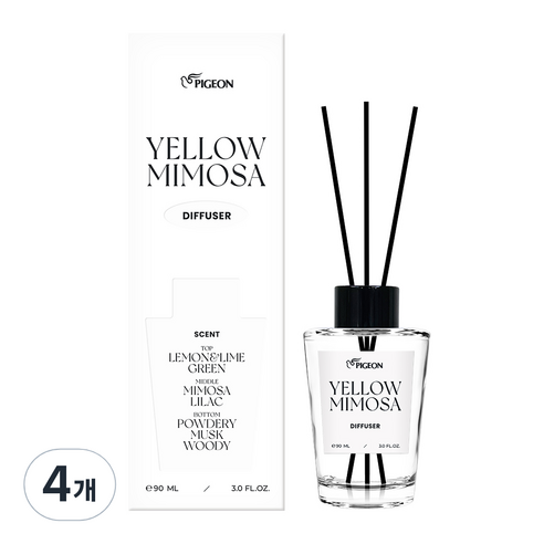 피죤 디퓨저 방향제 옐로미모사 본품, 90ml, 4개
