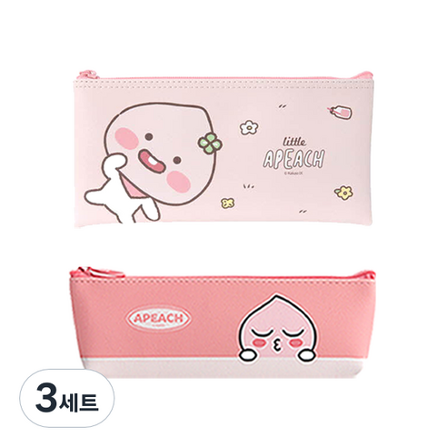 카카오프렌즈 모던st 미니 삼각 필통 + 일자필통 세트, 핑크어피치(삼각필통), 리틀어피치(일자필통), 3세트