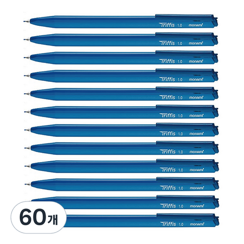 모나미 트리피스 삼각 볼펜 1.0mm, 60개, 블루