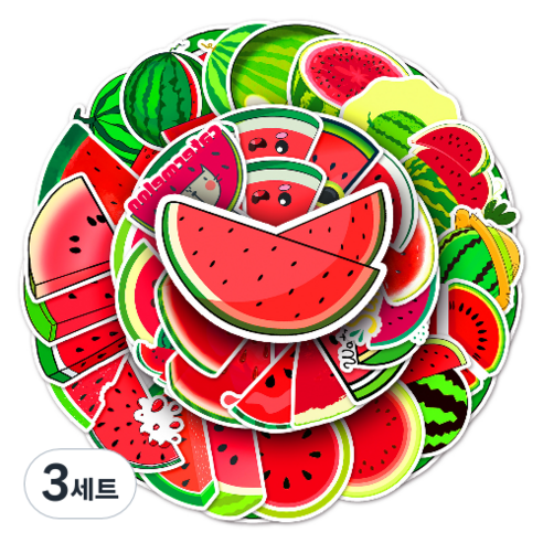 문곰상점 감성 다이어리 꾸미기 캐리어 스티커 50종 세트, 수박, 3세트