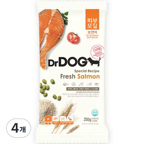 닥터독 전연령 강아지 피부모질 건식사료, 연어, 250g, 4개