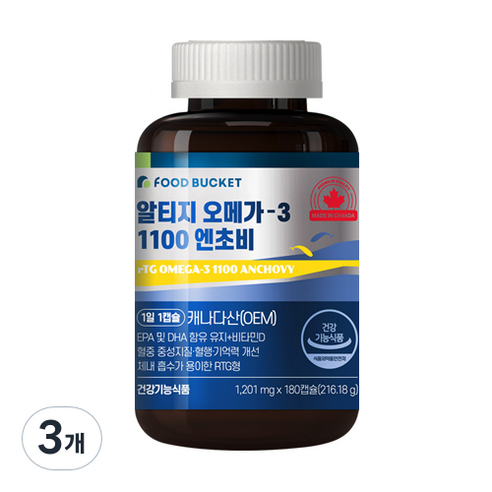 푸드버킷 알티지 오메가3 1100 엔초비, 180정, 3개, 216.18g