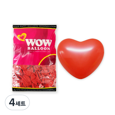 와우 하트 풍선, 기본레드(28 cm), 4세트